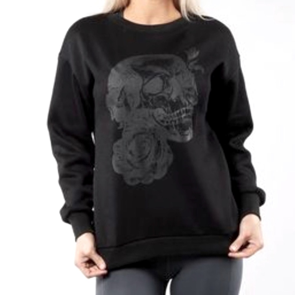 Buffbunny Sweatshirt - black floral skull